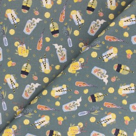 Cretonne cotton fabric - khaki green Limonade x 10 cm