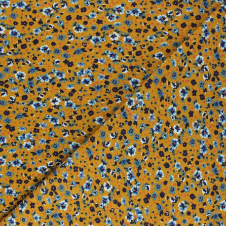 Poppy Jersey fabric - mustard yellow Flower Bouquet x 10cm