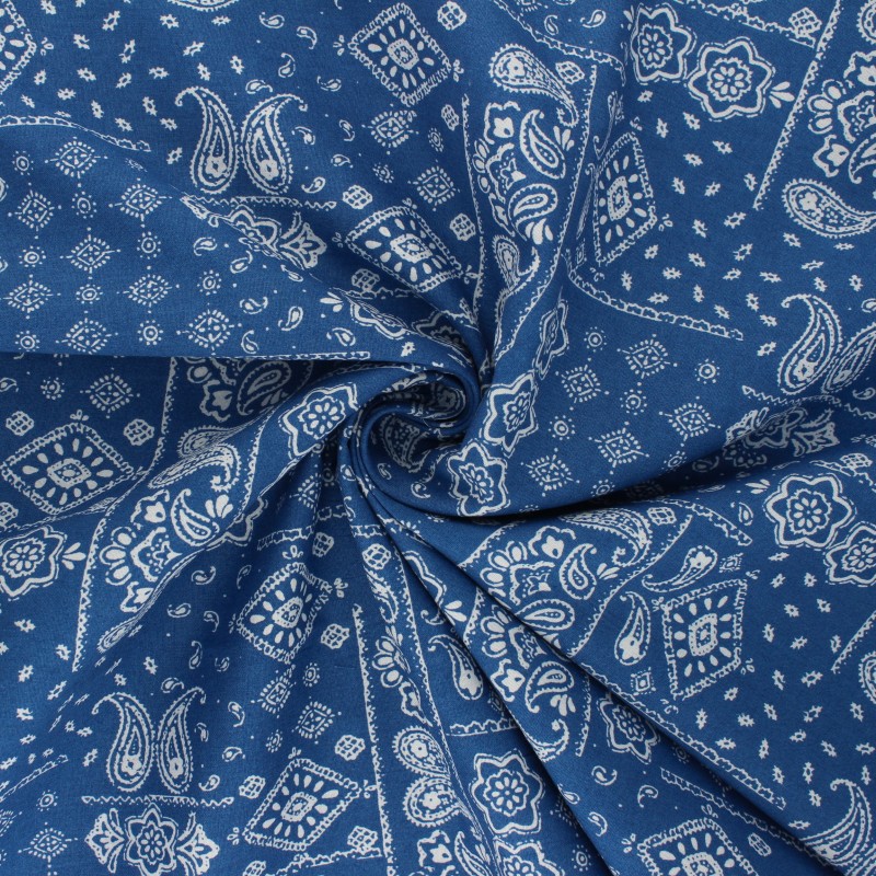 Cotton fabric blue Paisley Bandana MPM