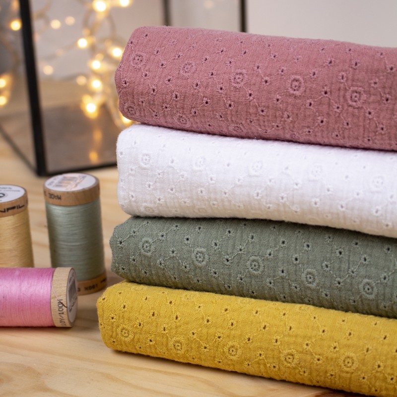 Embroidered Double Gauze Cotton Fabric white Agnès MPM