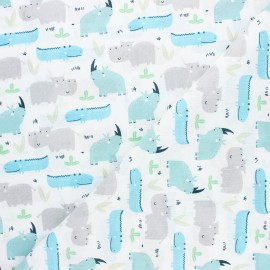 Cretonne cotton fabric - blue Rhino x 10cm