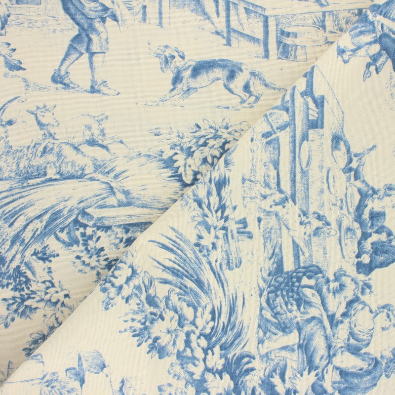 Tissu toile de Jouy Festin bleu Ma Petite Mercerie