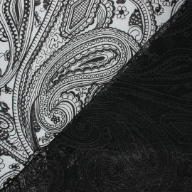 Embroidered tulle fabric - black Sabah x 10cm