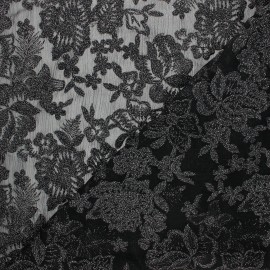 Embroidered polyester fabric - black Lyna x 10cm