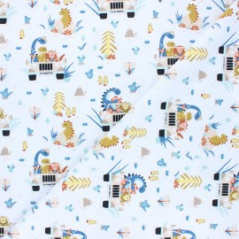 Jersey cotton fabric - white Jean-mi en safari x 10cm