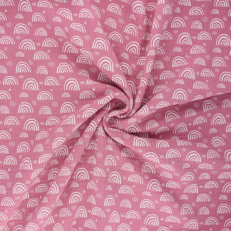 Double cotton gauze fabric pink Soft rainbow MPM