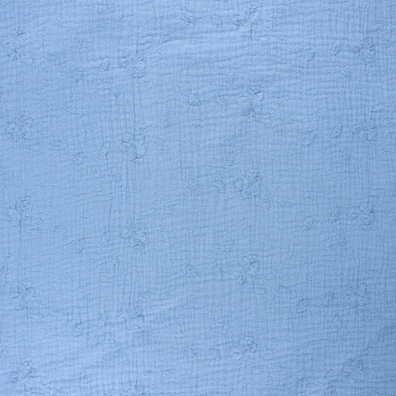 Embroidered double gauze cotton fabric light blue Nina MPM