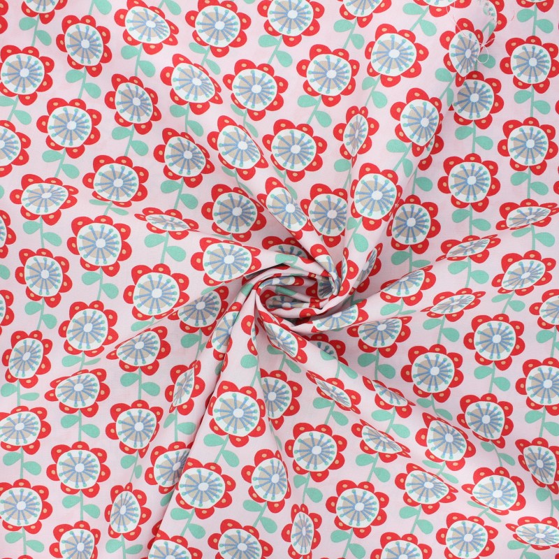 Poplin cotton fabric pink Flowy Ma Petite Mercerie