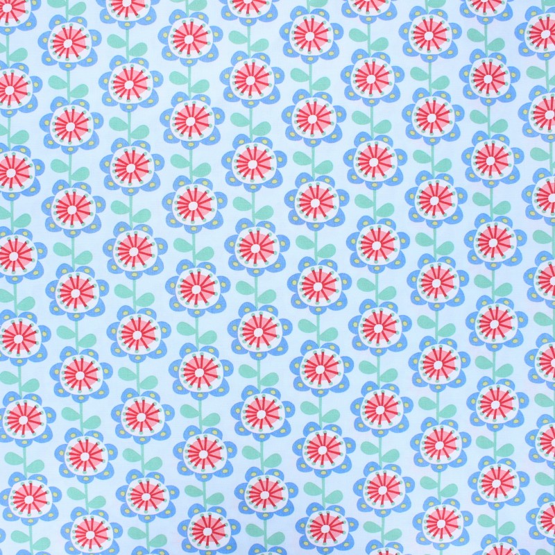 Poplin cotton fabric blue Flowy Ma Petite Mercerie