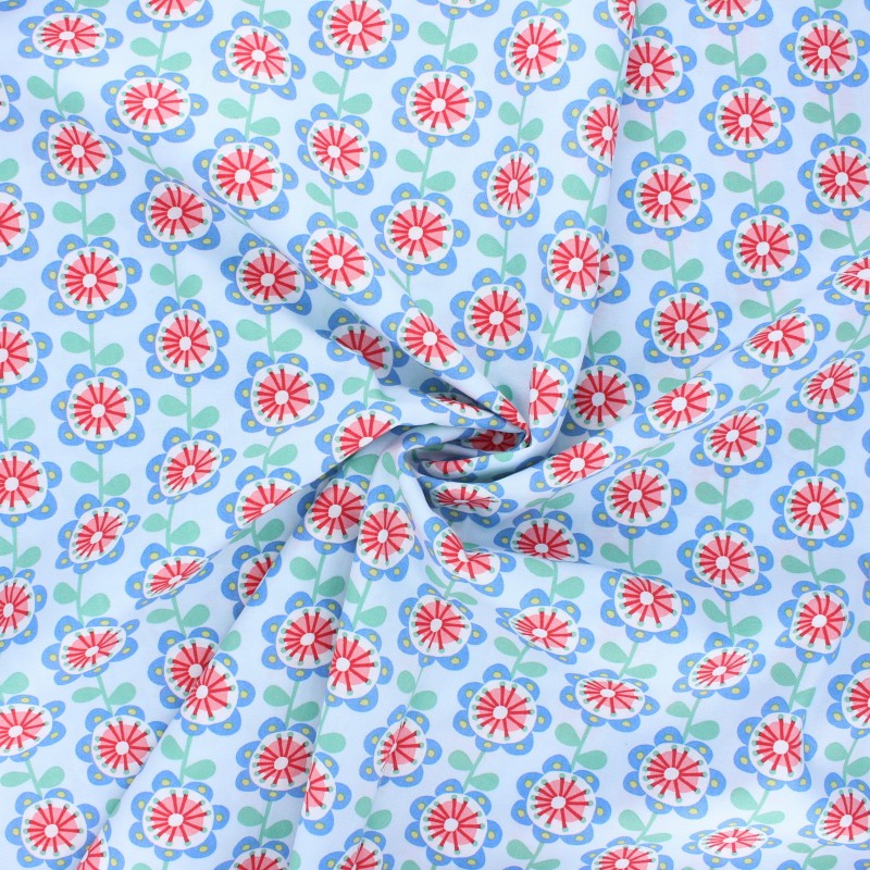Poplin cotton fabric blue Flowy Ma Petite Mercerie