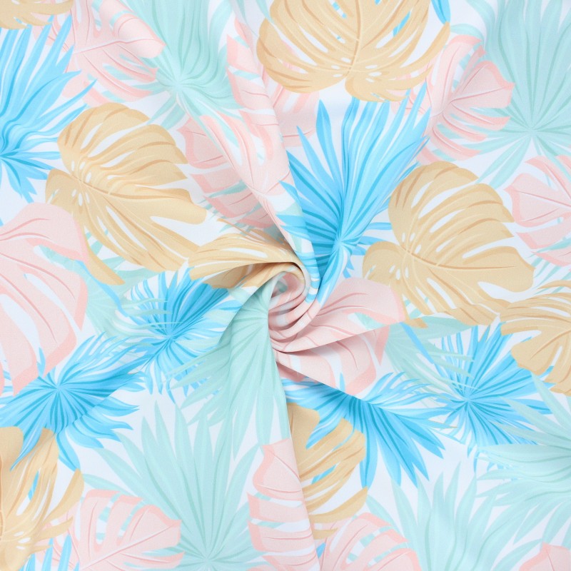 Swimsuit lycra fabric white Tropicali Ma Petite Mercerie