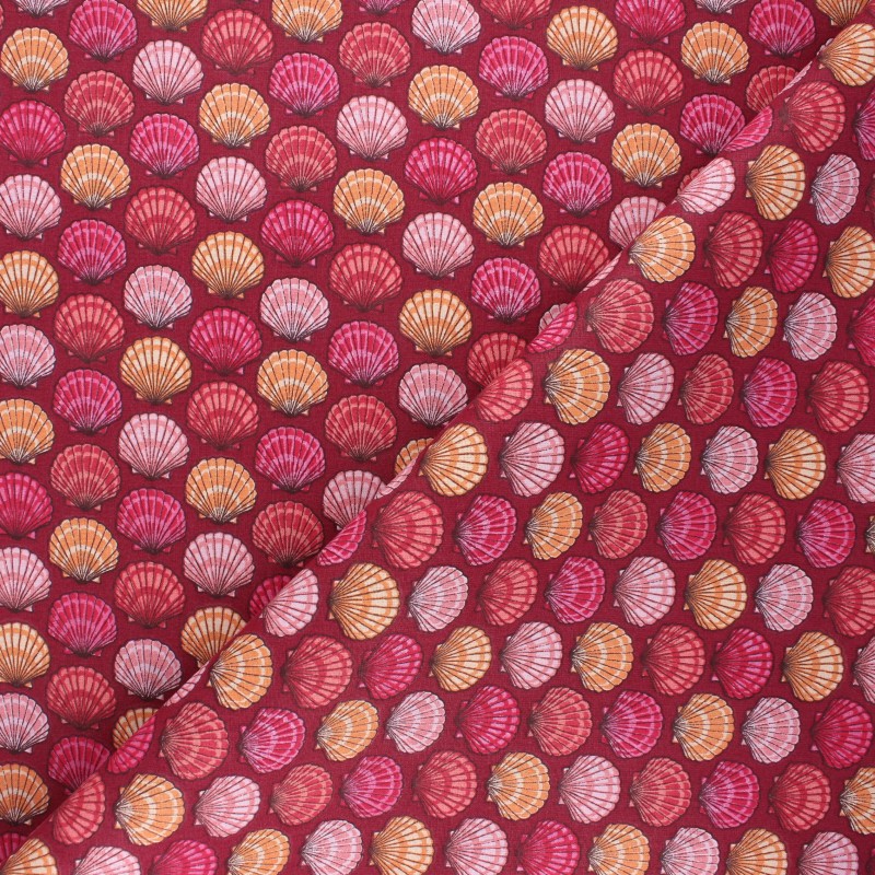 Patterned cretonne cotton fabric burgundy St Jacques MPM