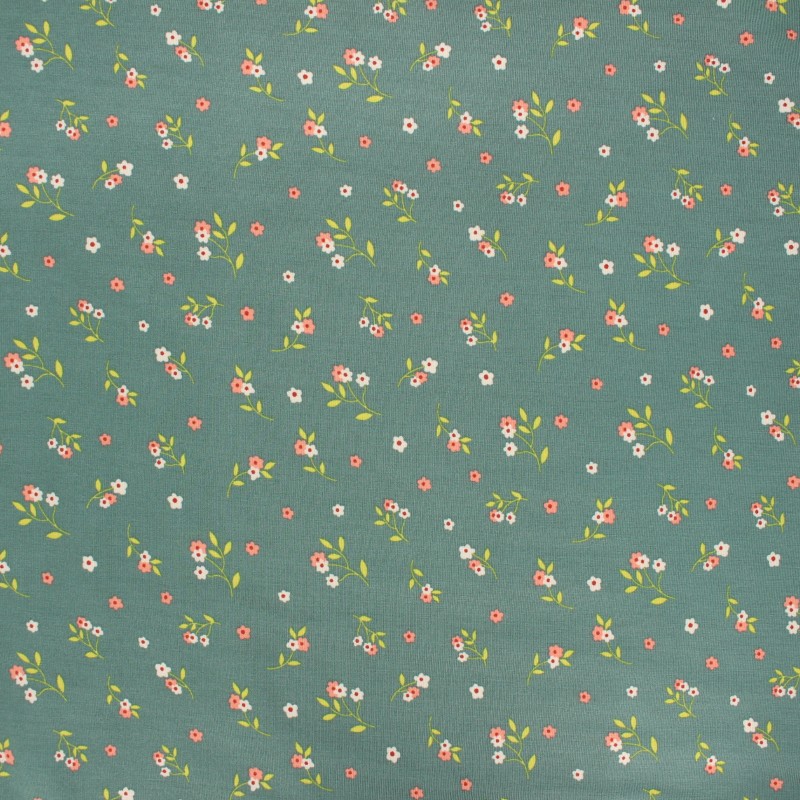 Poppy modal jersey fabric green Flowers MPM