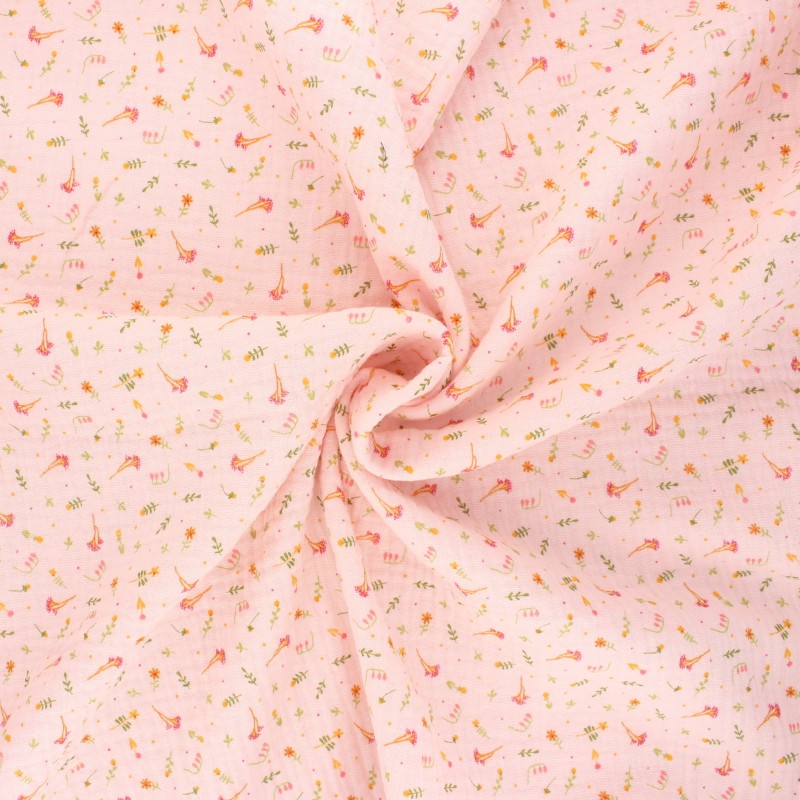Poppy double gauze fabric light pink Sweet flowers B MPM