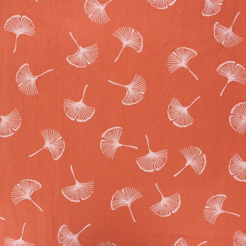 Washed cotton fabric terracotta orange Ginkgo love MPM