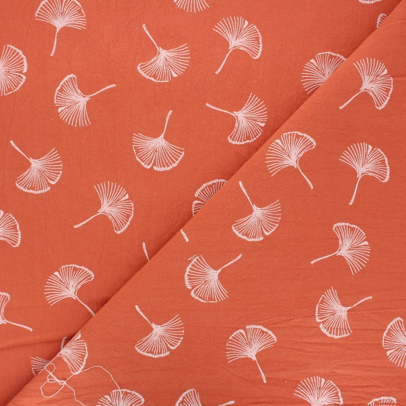 Washed cotton fabric terracotta orange Ginkgo love MPM