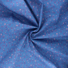 Poplin cotton fabric - blue Birdy x 10cm