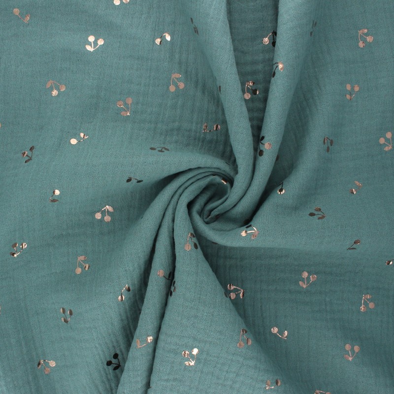 Double cotton gauze fabric eucalyptus Cerise dorée MPM