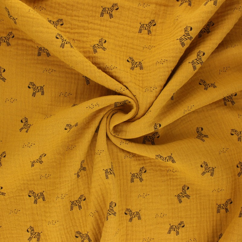 Poppy double gauze fabric yellow mustard Zebra Ma Petite Mercerie
