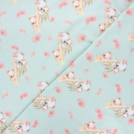 Poppy jersey fabric - mint Koala family x 10cm
