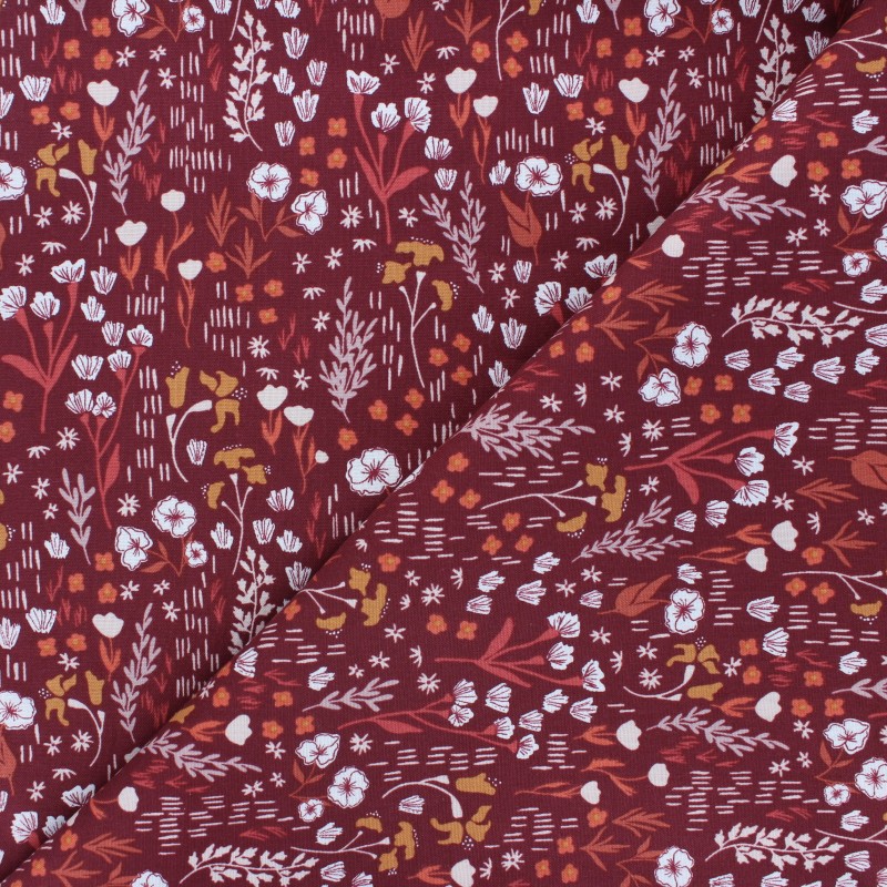 Tissu coton Cotton Steel Dear Isla Meadow bordeaux MPM