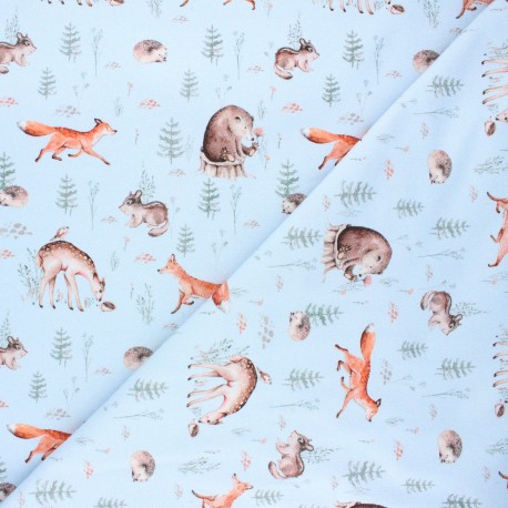 Poppy french terry fabric - light blue Wild life x 10cm