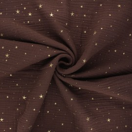 Double gauze cotton fabric - chocolate/gold Cosmicolo x 10cm