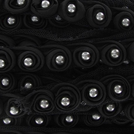 Beads braid trimming on tulle x 50 cm - black