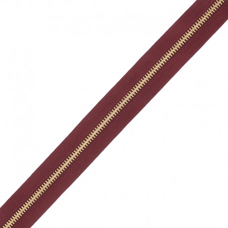 Brass zip by the meter without sliders - burgundy
