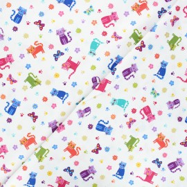 Makower UK cotton fabric - white Katie's cats scattered x 10cm