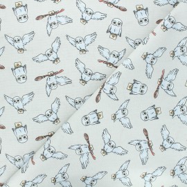 Tissu coton Harry Potter Hedwige with letters - gris x 10 cm