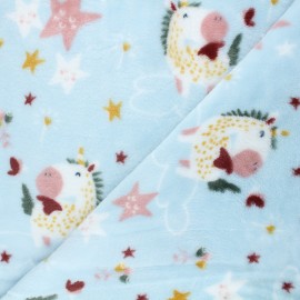 Fleece fabric - blue Funicorn x 10cm