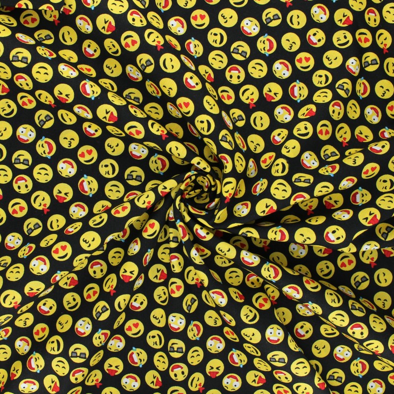 Poplin cotton fabric black Emoji Ma Petite Mercerie