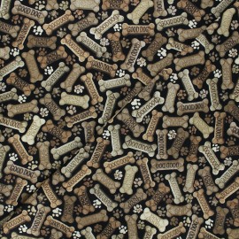 Tissu coton Timeless Treasures - Dog bones - noir x 10cm