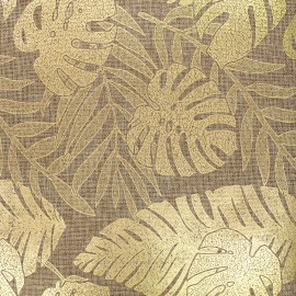 Burlap aspect fabric - golden/natural Feuillage tropical x 10cm