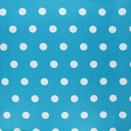 Coated Cotton Fabric - White dots on duck blue background x 10cm