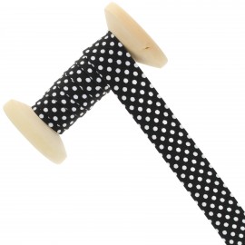 20 mm White Dots Bias Binding Roll - Black