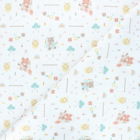 Tissu piqué de coton Éveil bohème - blanc x 10cm