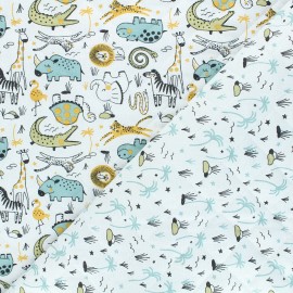 ♥ Coupon 15 cm X 144 cm ♥ Tissu matelassé réversible Zoo-Savane - blanc