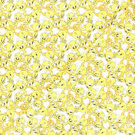 Tissu coton Looney Tunes Tweety Expressions - blanc x 10 cm