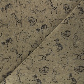Tissu jersey éponge Poppy Sweet animals - kaki x 10cm
