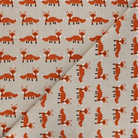 Tissu toile polycoton Renards - naturel x 10cm