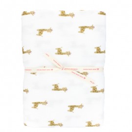 Coupon tissu double gaze de coton Poppy Sweet story girafe - blanc (100 cm x 135 cm)