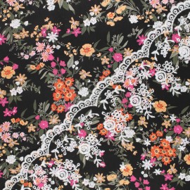 Tissu viscose brodé festonné Lucrezia - noir x 10 cm