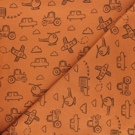 Tissu jersey nid d'abeille Poppy Cars and planes - camel x 10cm