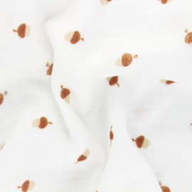 Tissu double gaze de coton Poppy Watercolour story gland - écru x 10cm