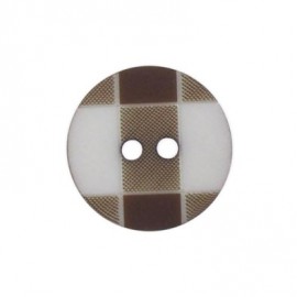 Button, rounded-shaped and large, gingham - brown
