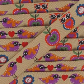 Jacquard Ribbon birds - beige