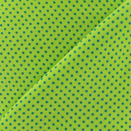 Tissu petit pois multi turquoise fond anis x 10cm