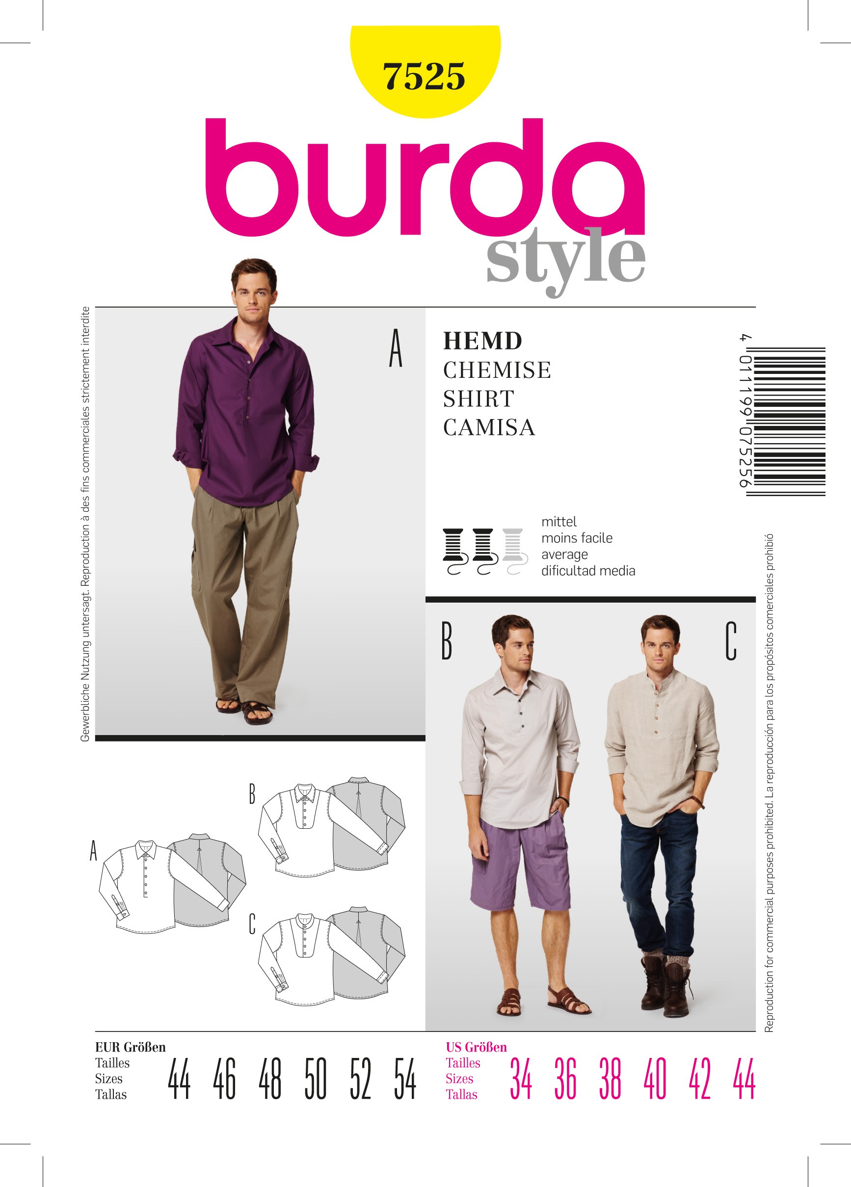 Patron Homme Burda Chemise Patron N°7525 08vmNOnw